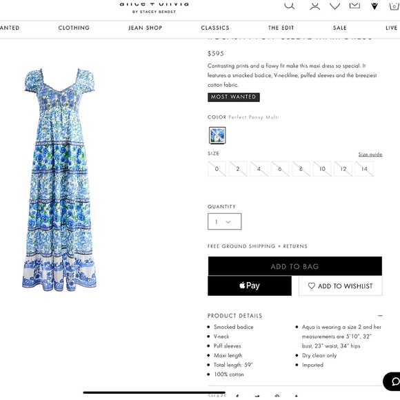 Alice + Olivia Rosalyn Floral Puff Sleeve Blue Maxi Dress - Picture 3 of 16
